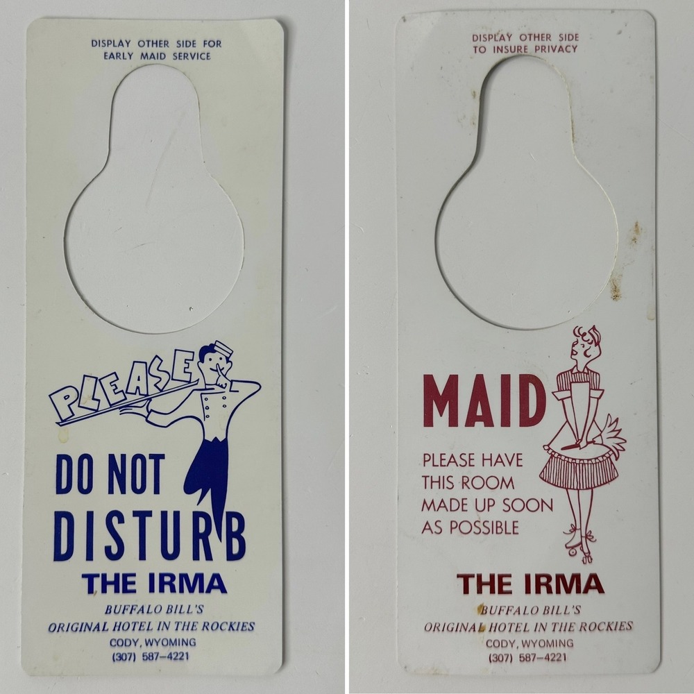Vtg The Irma Hotel Buffalo Bills Cody Wyoming Do Not Disturb Maid Door Hanger